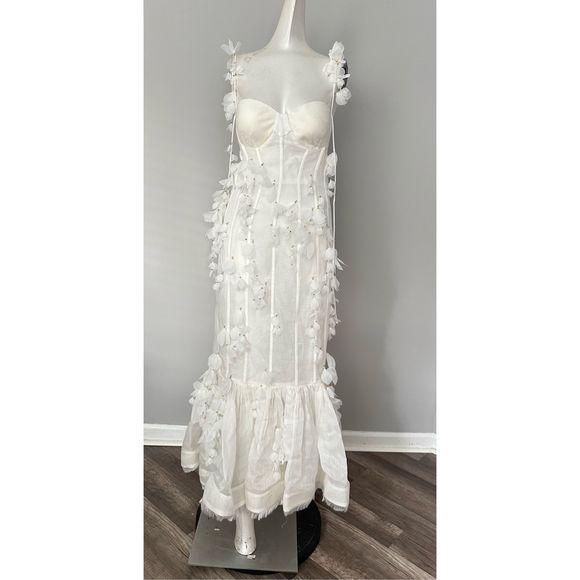 Zimmermann Petal Appliqué Linen-Silk Corset Gown - Picture 6 of 14